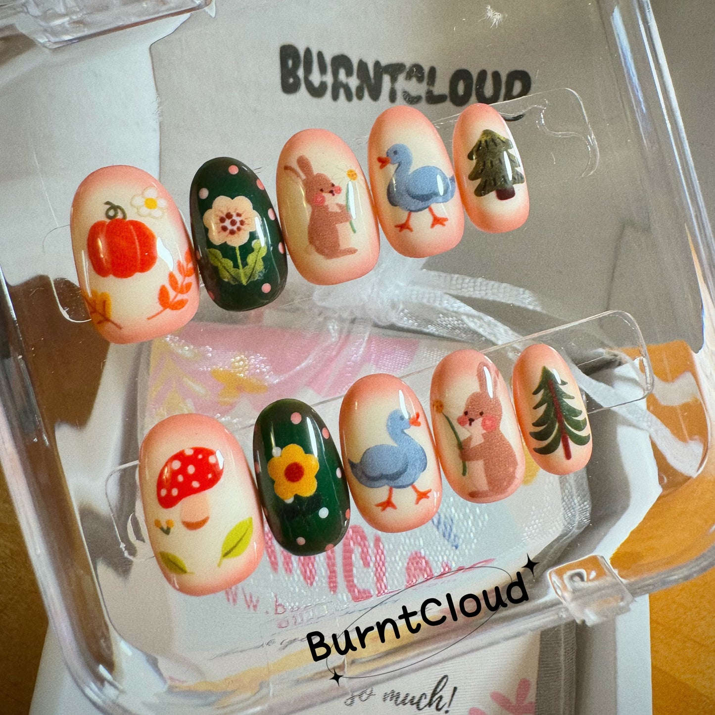 204 "Live in the Forest" Kawaii Cute Rabbit Duck Custom Press on Nails