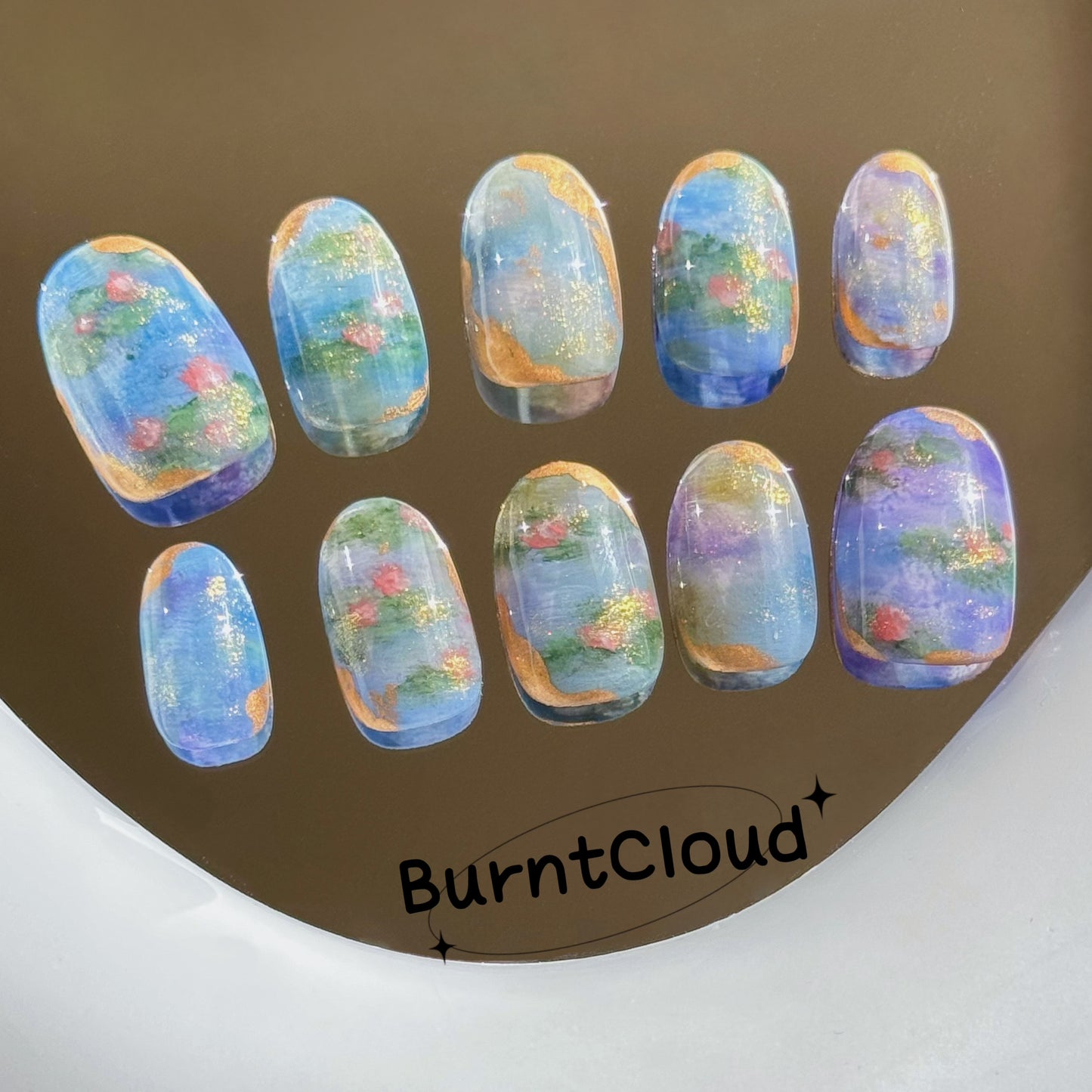 225 "Water Lilies" Monet Oil Painting Style Retro Custom Press on Nails