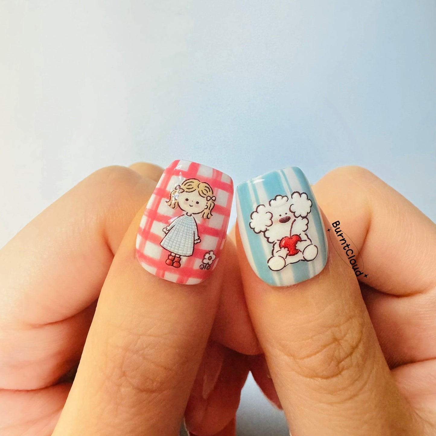 182 "Best Friends" Cute Kawaii Bule and Pink Dogs Puppies Bears Custom Press on Nails
