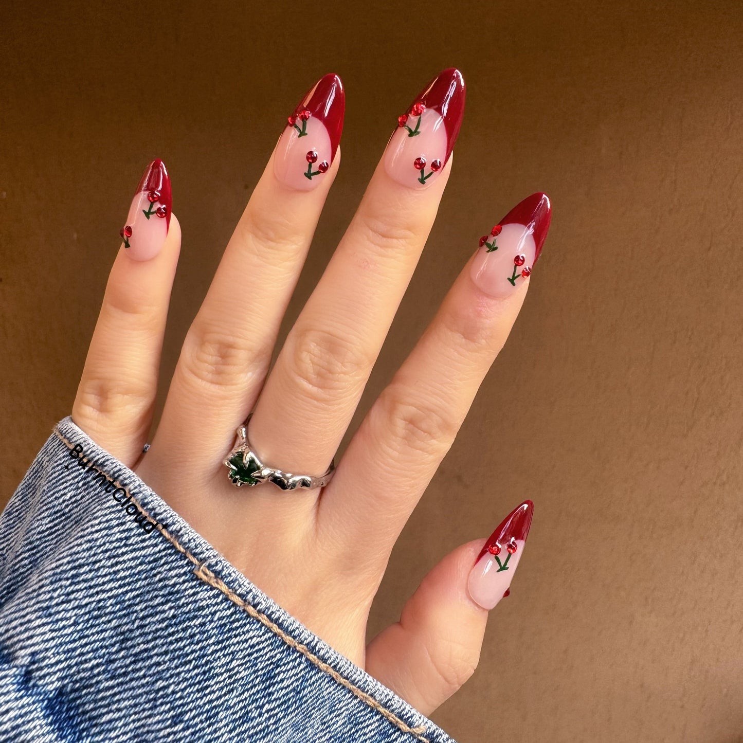 170 "Red Wine Cherries" Burgundy Red Frenchtip Cherry Custom Press on Nails