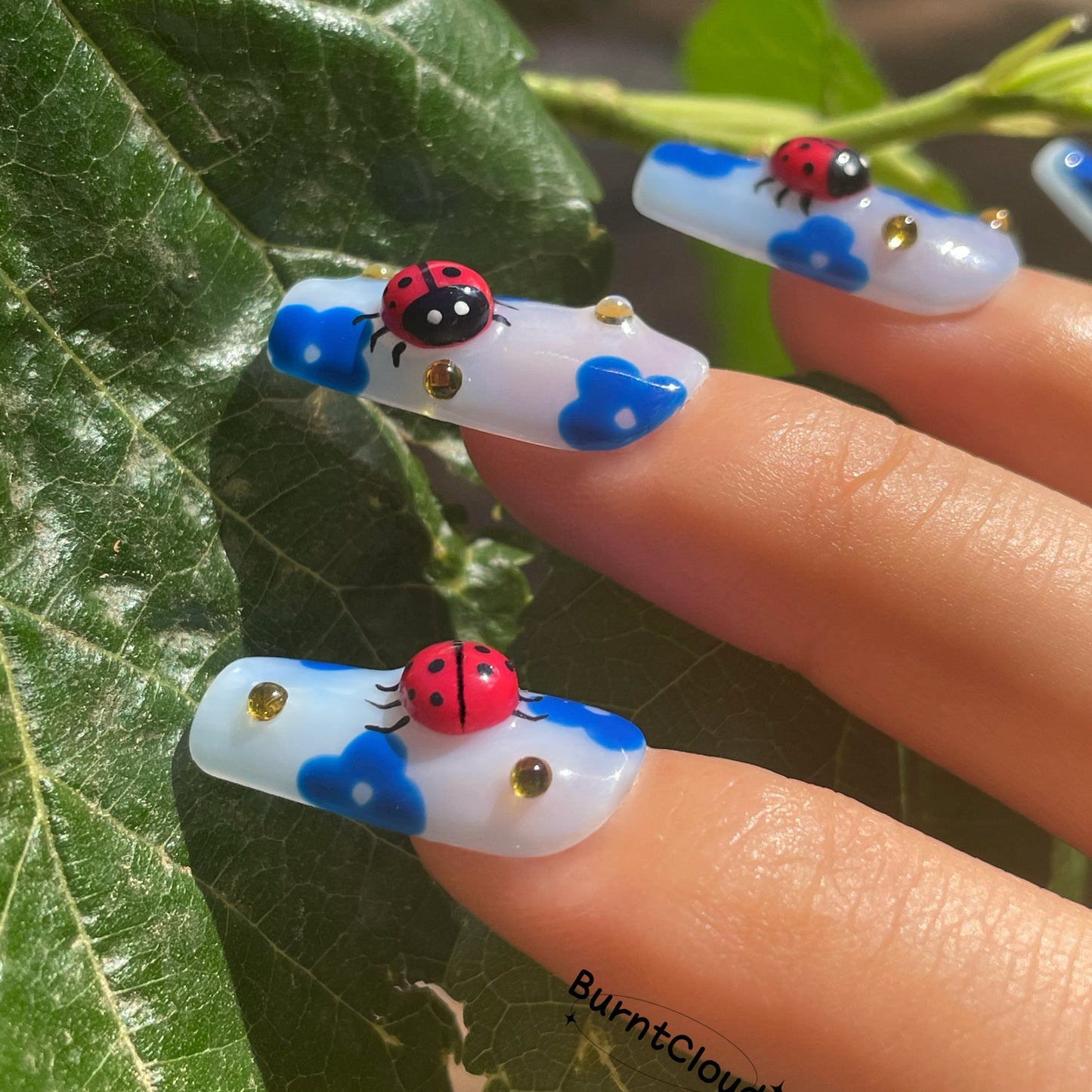 "Catboy Paradise" Kawaii Light Blue/ Marcaroon Color Cute Nails | 71 Custom Handpainted Press on Nails