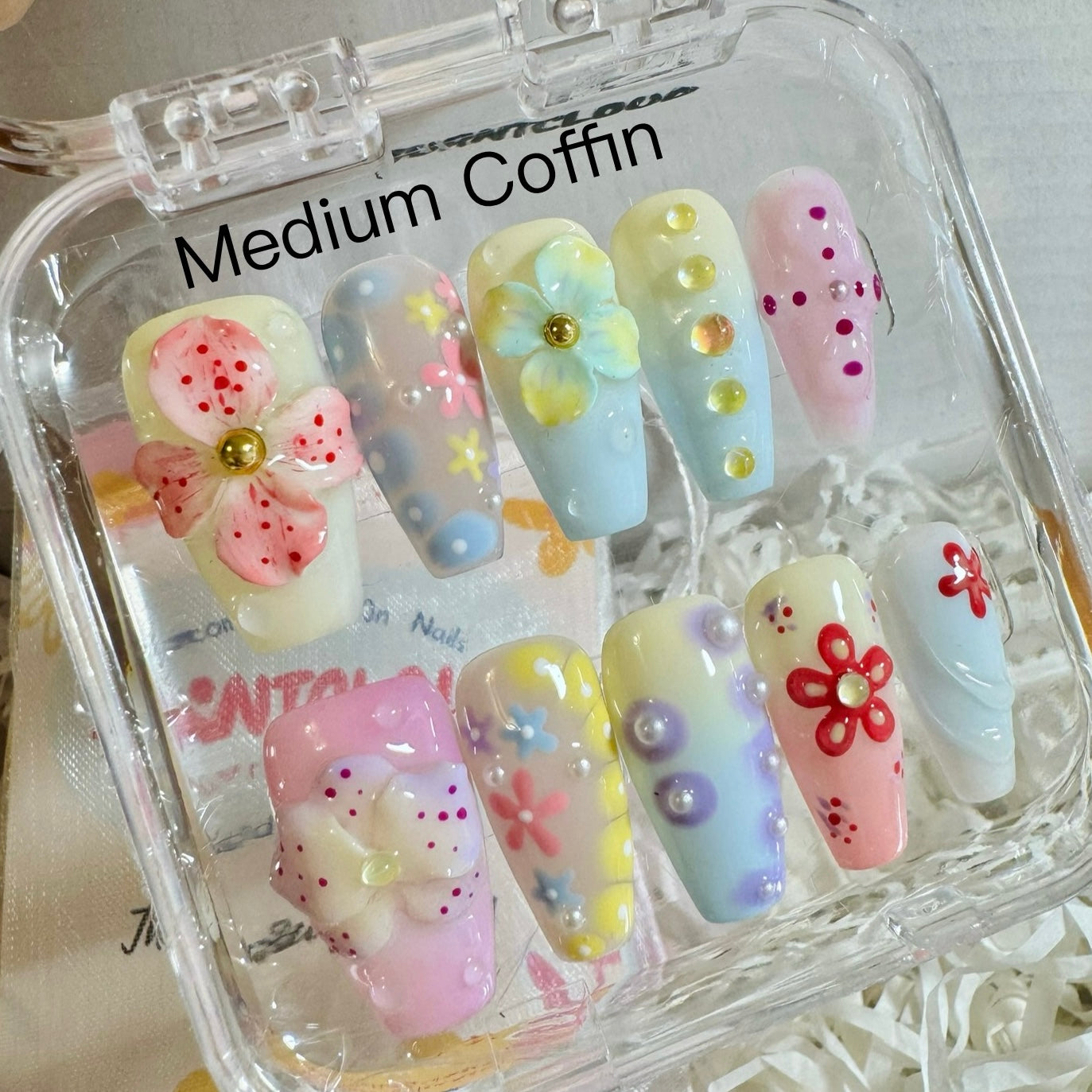 192 "Garden After the Rain" Colorful 3D Flowers Floral Orchid Custom Press on Nails