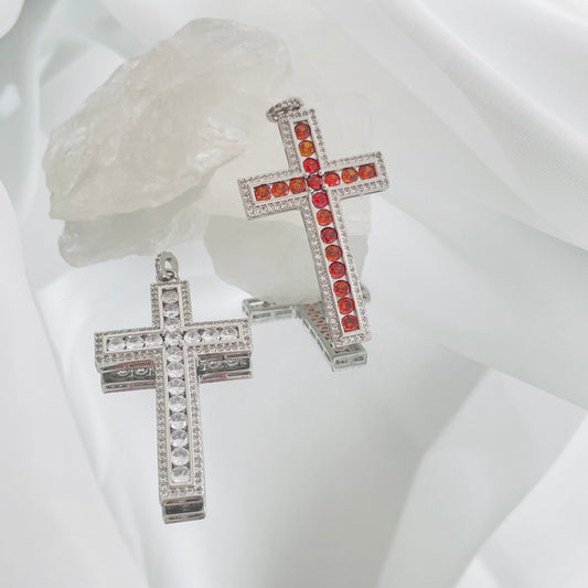 N49 White/Red Zirconia Cross Pendant/Necklace