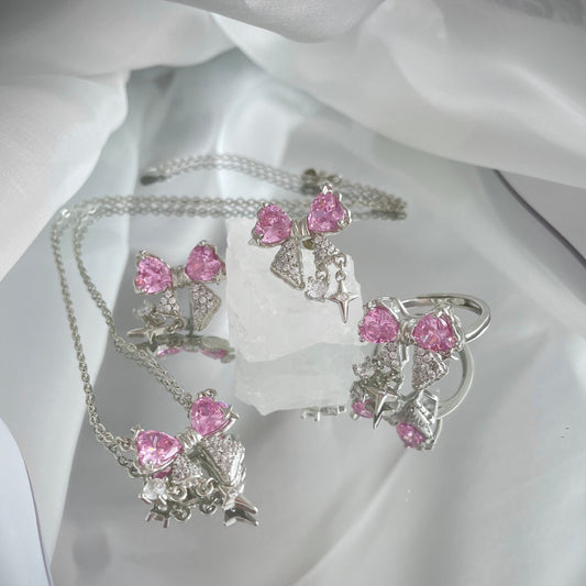 N52 Pink Zirconia Bowknot Pendant/Necklace