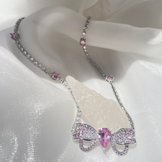 N53 Sweet Pink Luxury Bowknot Necklace/Choker