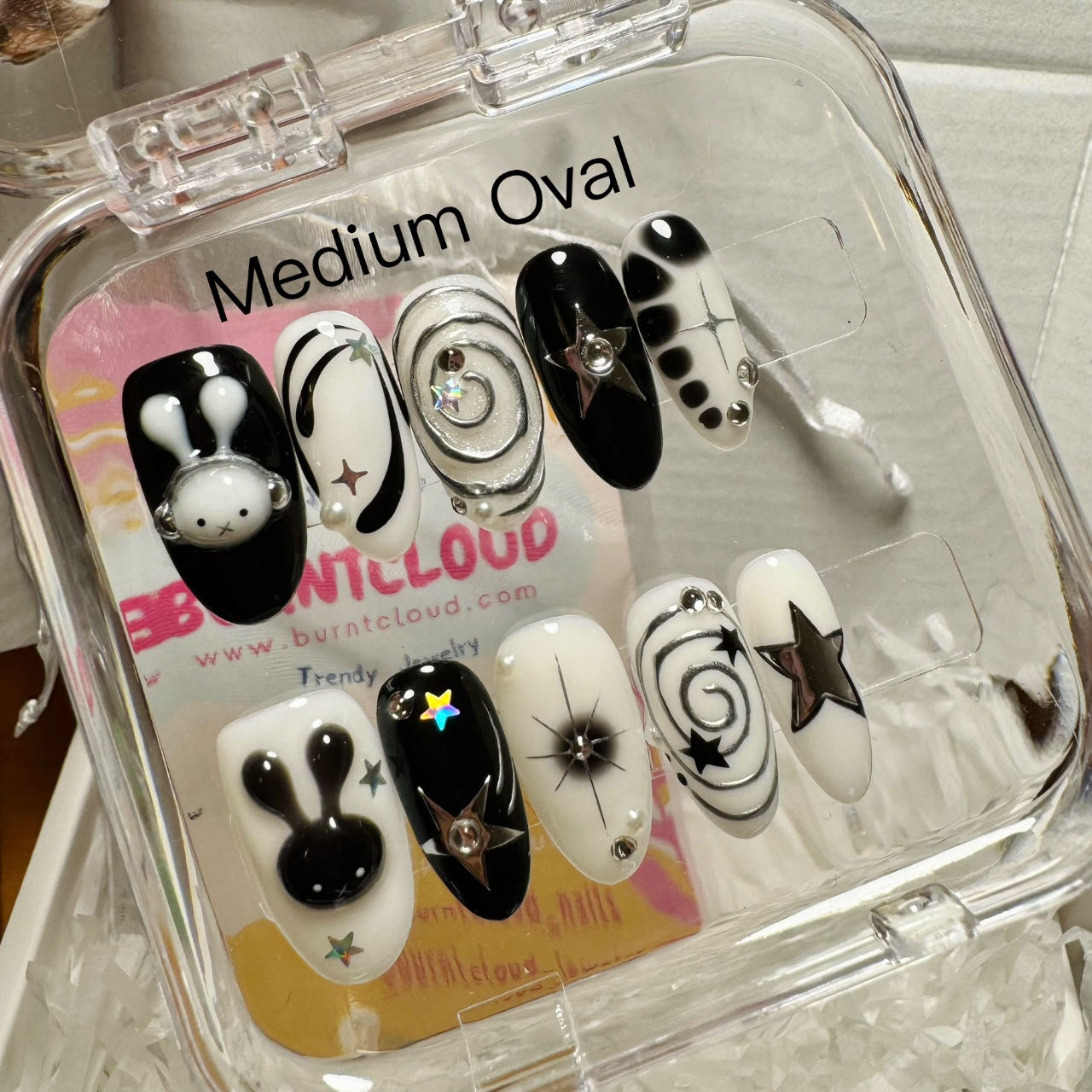 208 "Audio Bunny" Cute Black Rabbit with headphone 3D Custom Press on Nails
