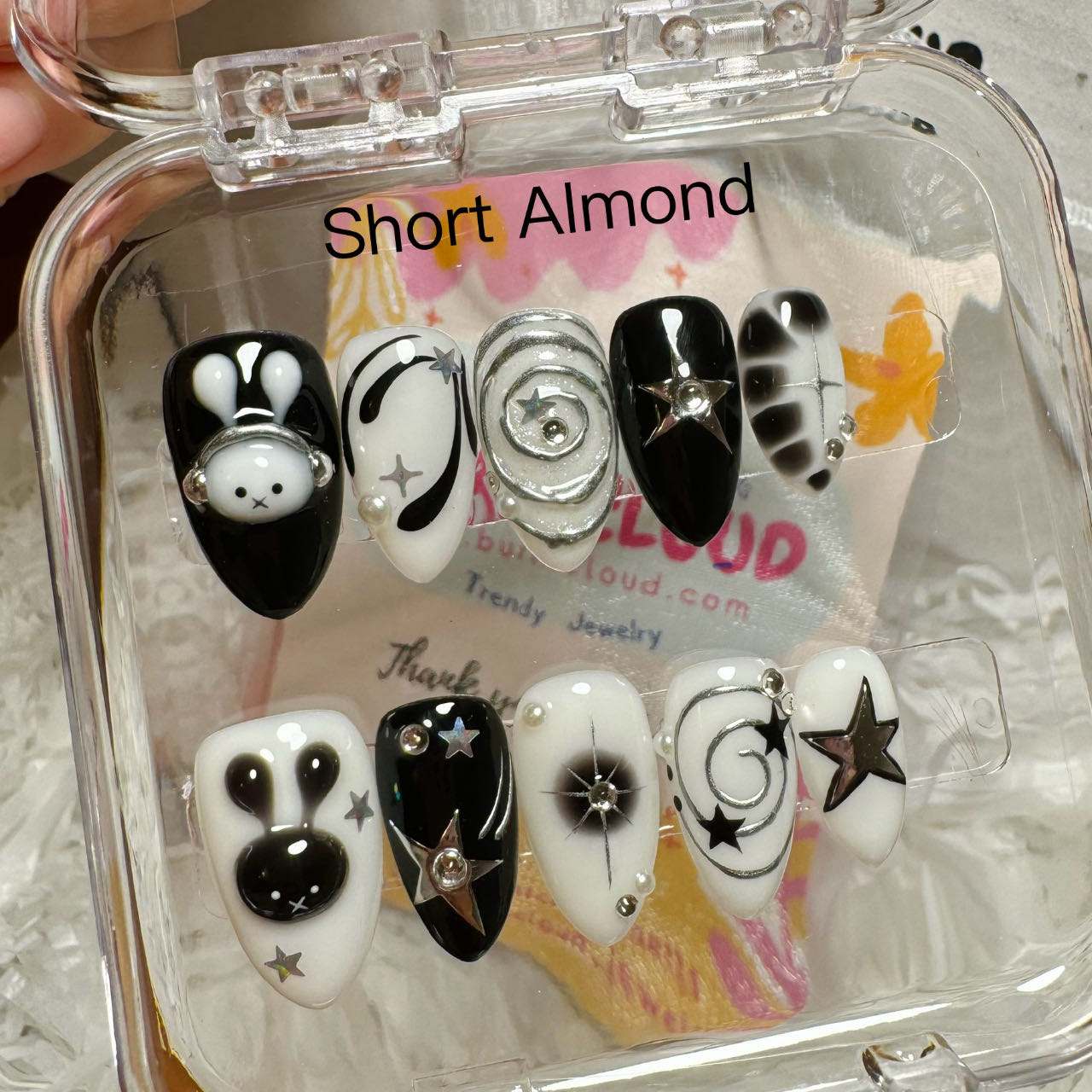 208 "Audio Bunny" Cute Black Rabbit with headphone 3D Custom Press on Nails