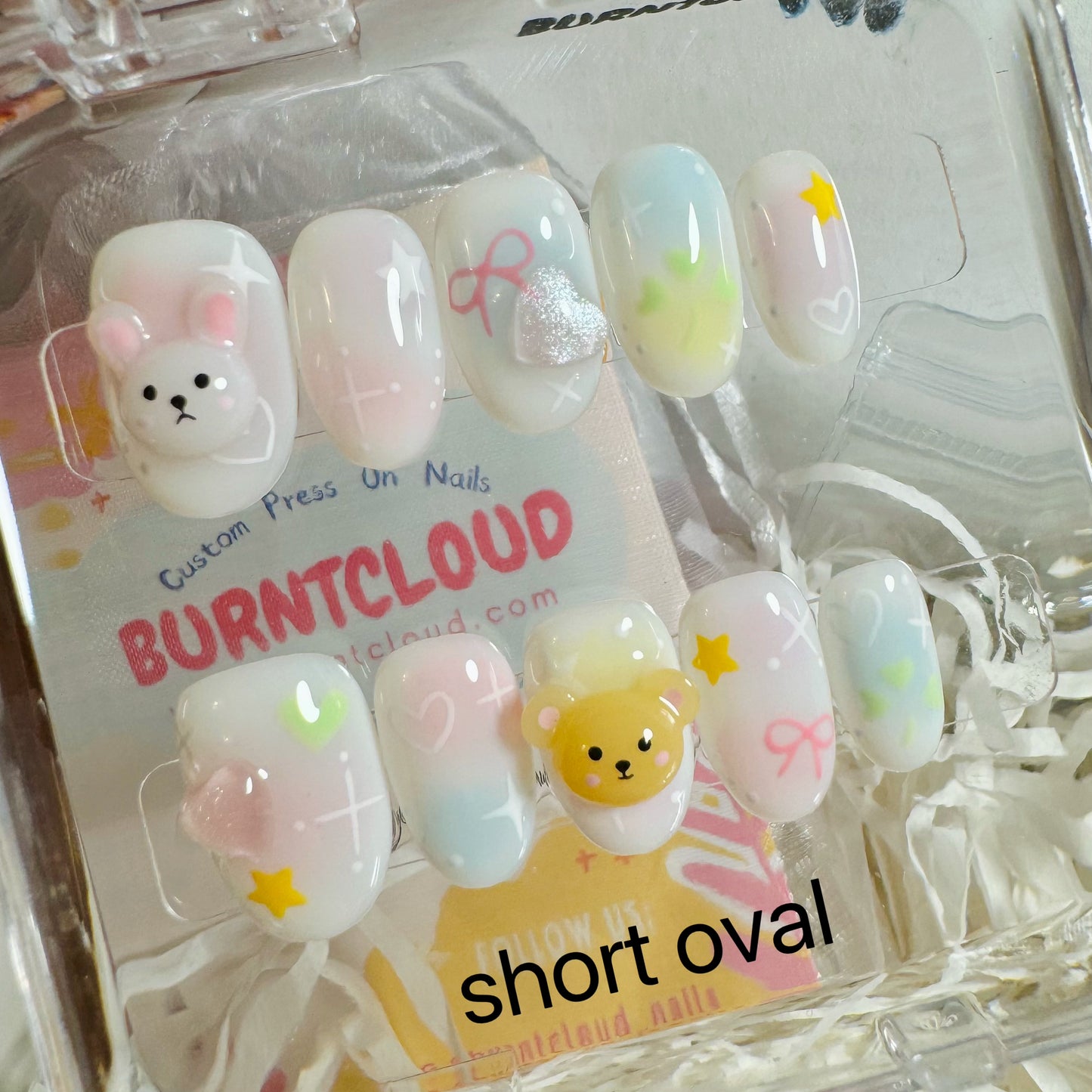196 "Jelly Bunny and Butter Bear" Kawaii Cute Y2K Custom Press on Nails