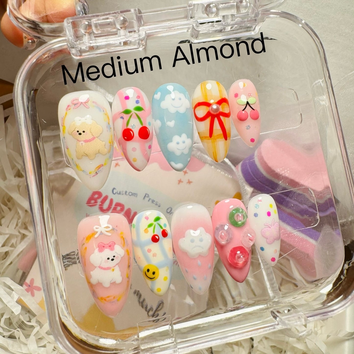 195 "Cherry Dogs" Kawaii Cute Puppy Cherry Clouds Y2K Custom Press on Nail