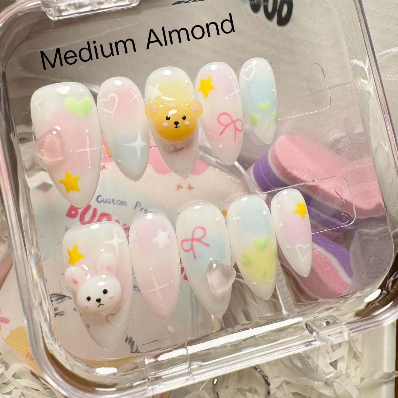 196 "Jelly Bunny and Butter Bear" Kawaii Cute Y2K Custom Press on Nails