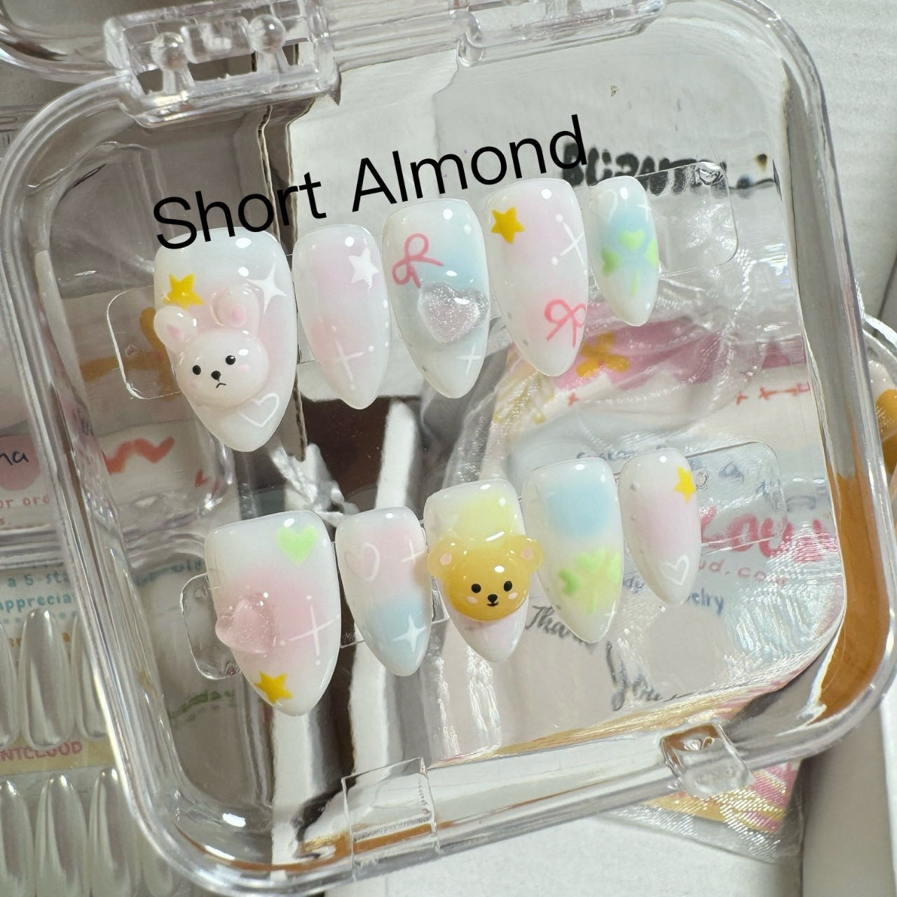 196 "Jelly Bunny and Butter Bear" Kawaii Cute Y2K Custom Press on Nails