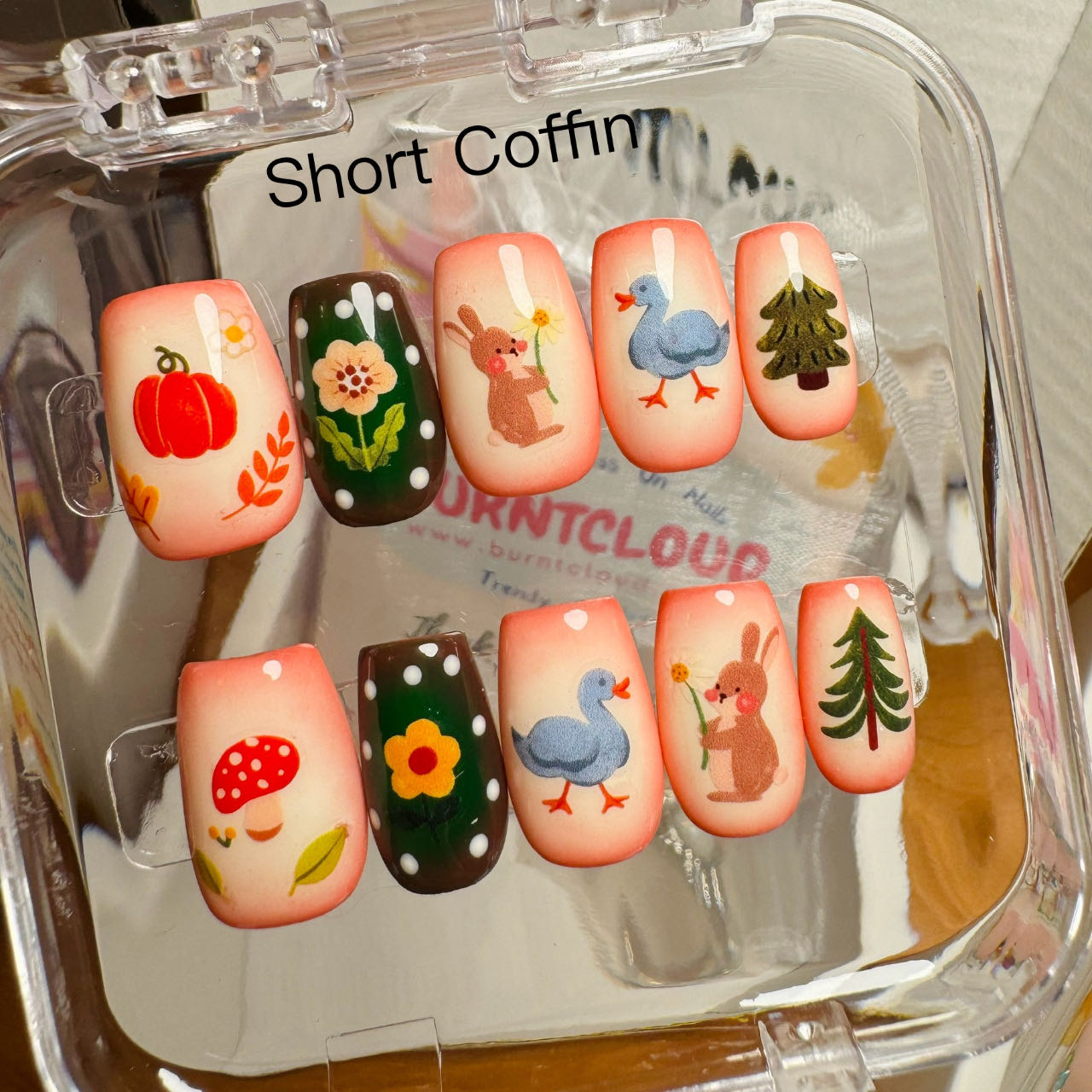 204 "Live in the Forest" Kawaii Cute Rabbit Duck Custom Press on Nails