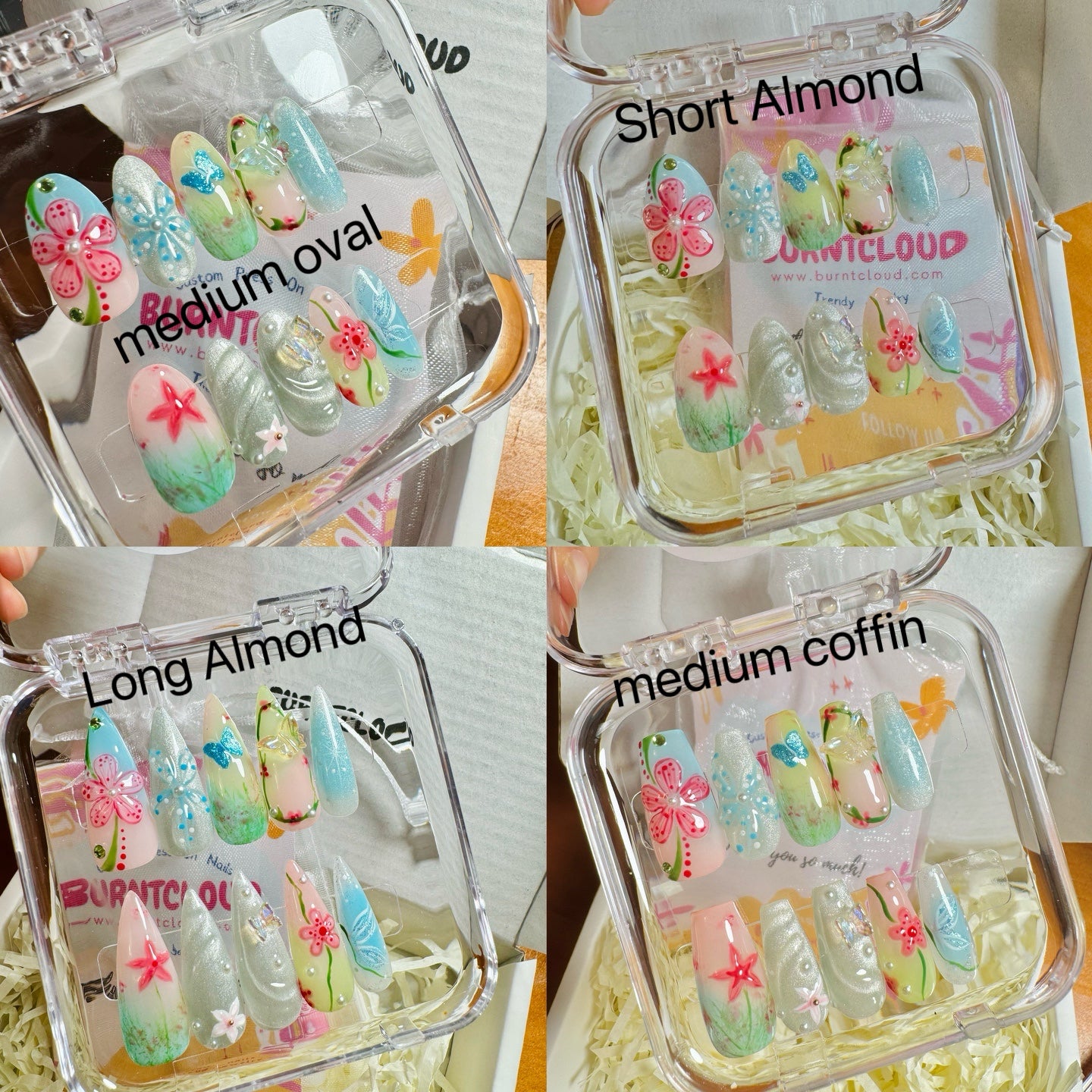 184 "Blossoms Abound" Pink 3D Flowers Floral Butterfly Glitter Custom Press on Nails