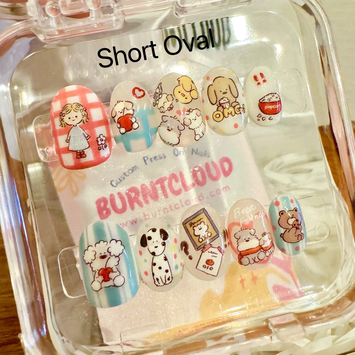 182 "Best Friends" Cute Kawaii Bule and Pink Dogs Puppies Bears Custom Press on Nails