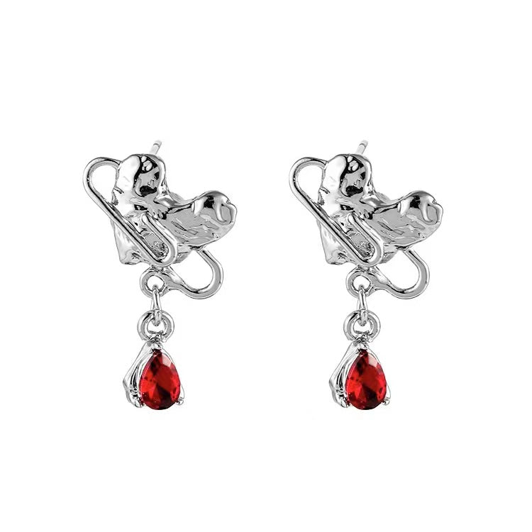 E25 Red Zirconia Heart Drop Earrings