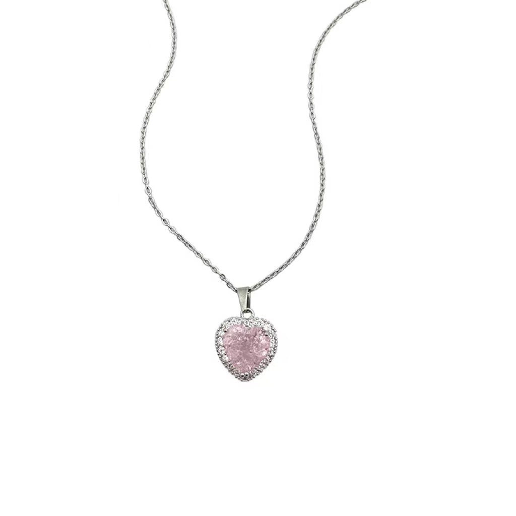 N10 Pink Crystal/Zirconia Pendant Necklace