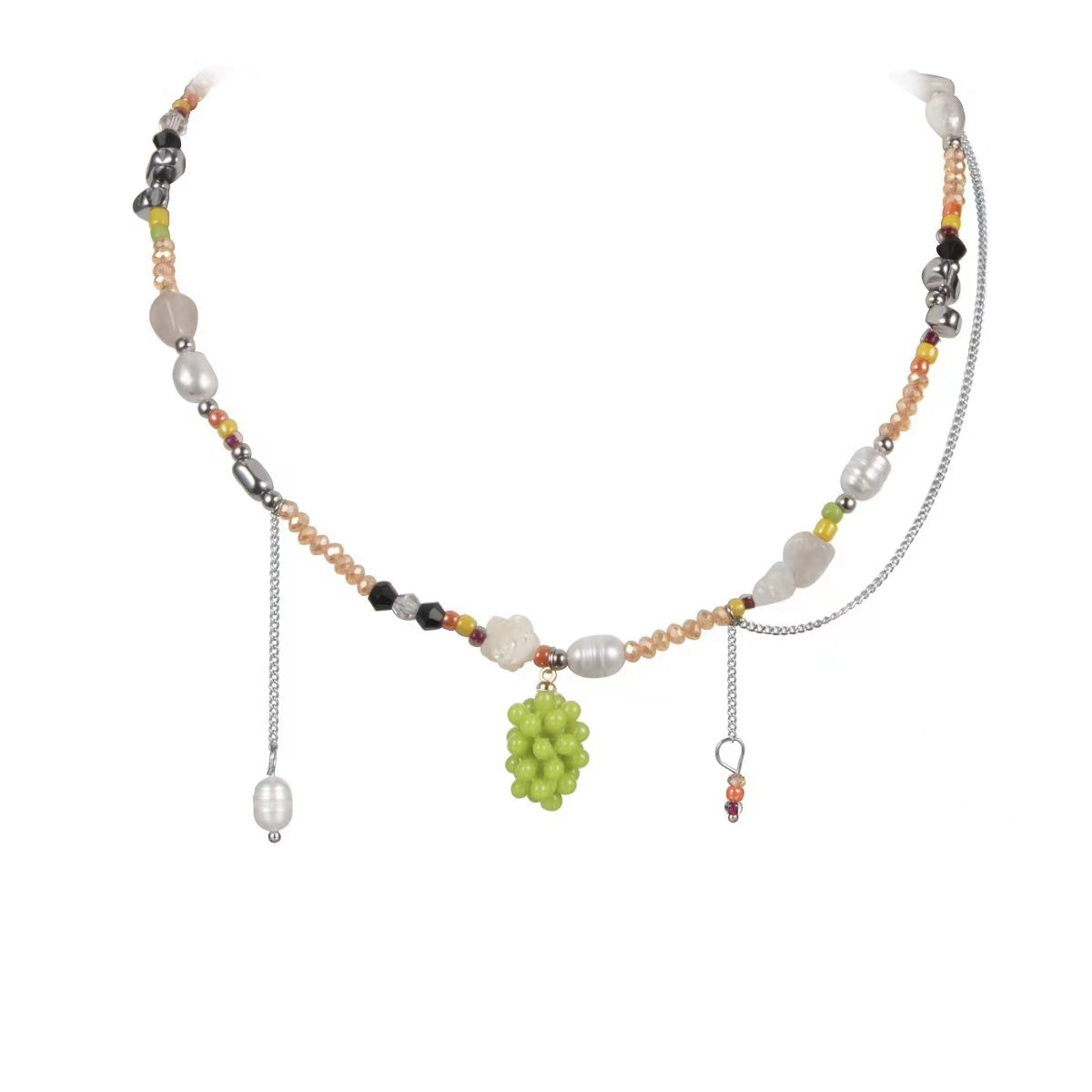 N11 Green Grapes Pendant Colorful Beaded Necklace