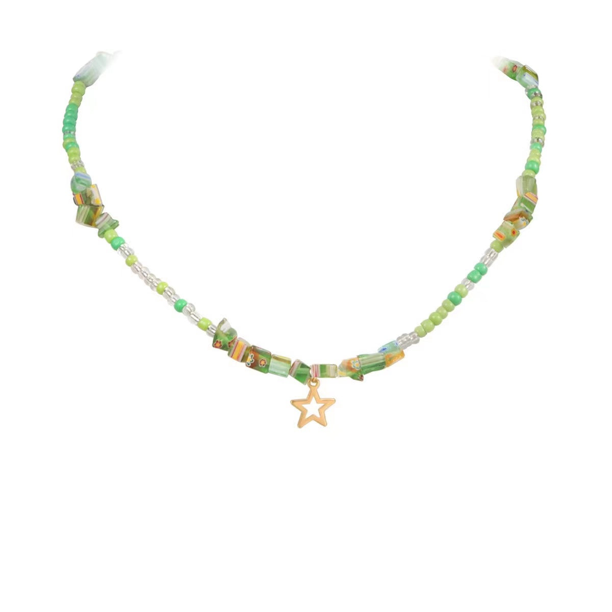 N11 Green Grapes Pendant Colorful Beaded Necklace