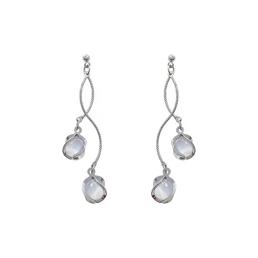 E11 White Glass Stones Drop Earrings