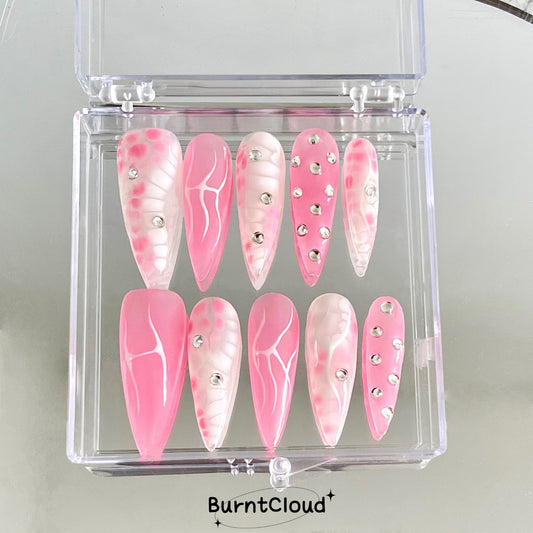 "Sweet me" Pink Nails | 46 Custom Handpainted Press on Nails