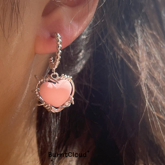 E16 Sweet Pink Balloon Heart Drop Earrings