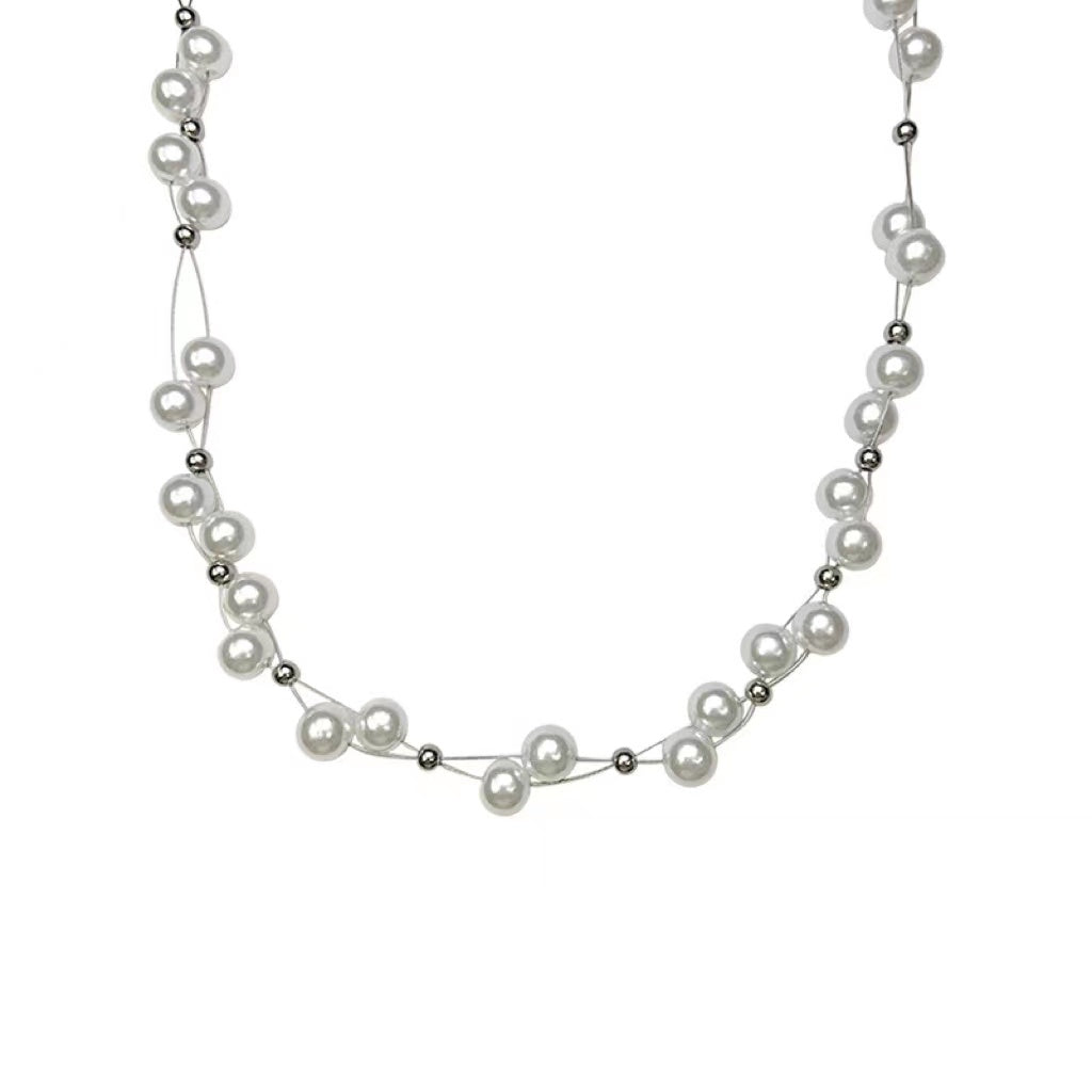 N17 Glitter Gray Beaded Short Necklace