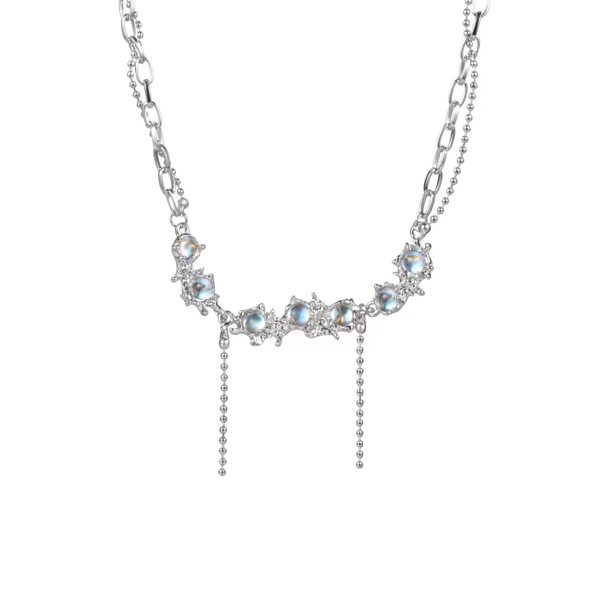 N18 Moonstones (Blue) Silver Necklace