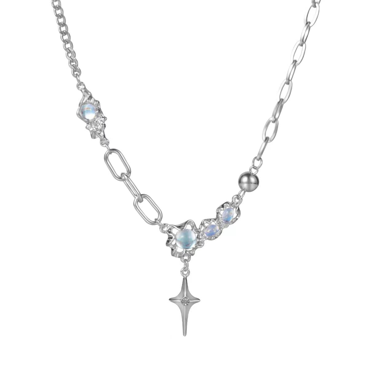 N19 Moonstones (Blue) Silver Necklace