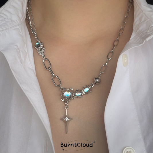 N19 Moonstones (Blue) Silver Necklace
