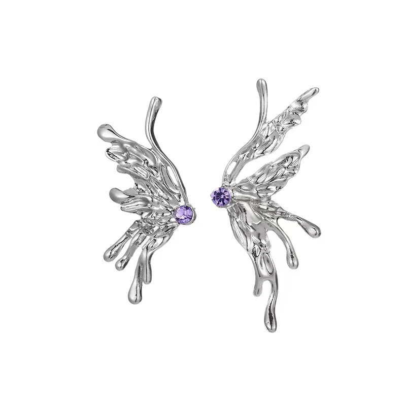 E2 Fluid Asymmetrical Butterfly Purple Zirconia Earrings