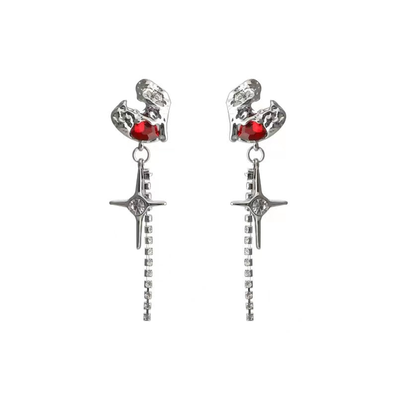 E25 Red Zirconia Heart Drop Earrings