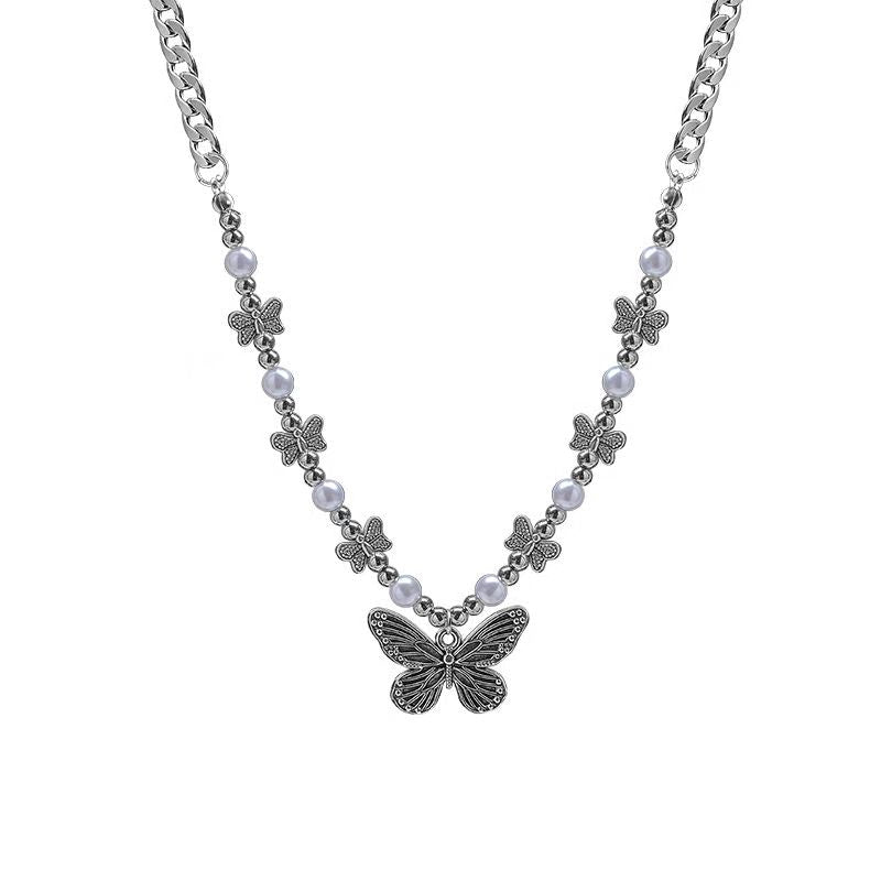 N3 Antique Silver Butterflies Necklace