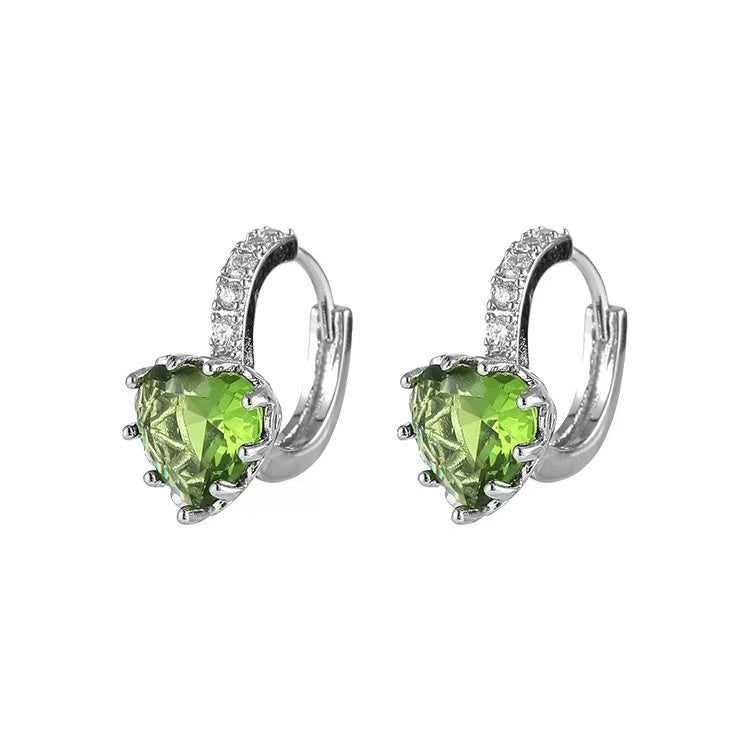 E3 Green Hearts-shaped Zirconia Hoop Earrings
