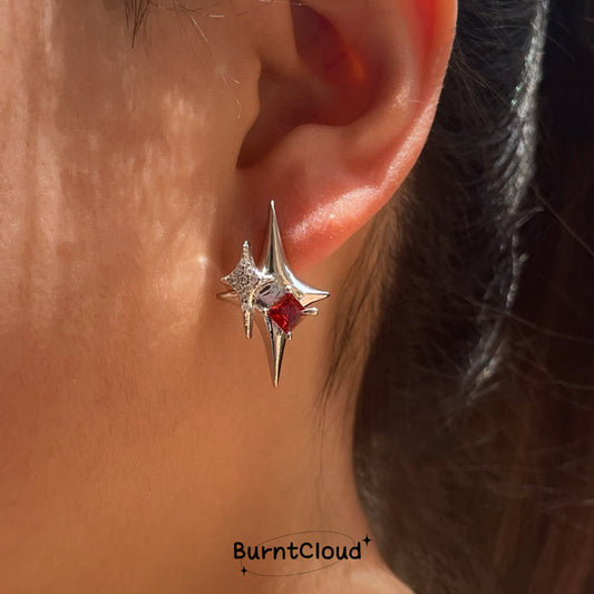 E30 Stars Stars Red Zirconia Earrings/Ear Studs