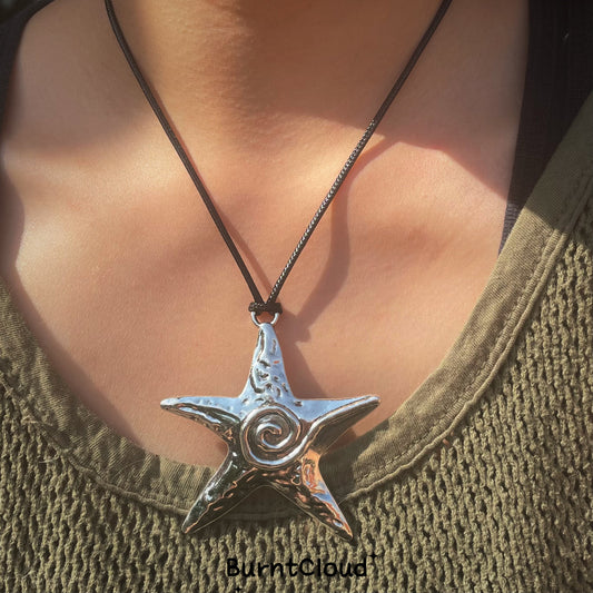 N34 Antique Silver Starfish Necklace