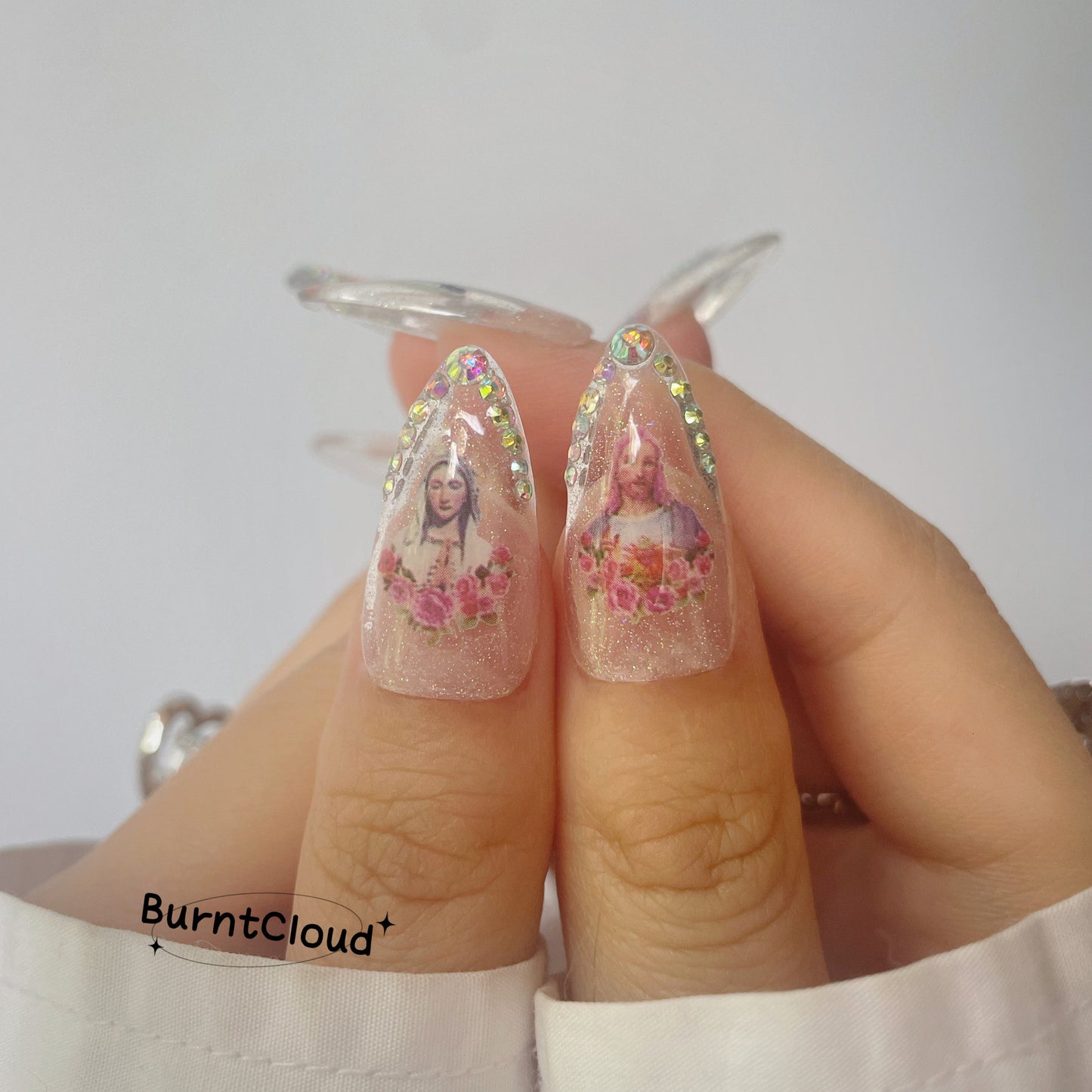 "Diamond Paradise" Glitter Translucent White Angel Y2k Nails | 66 Custom Handpainted Press on Nails