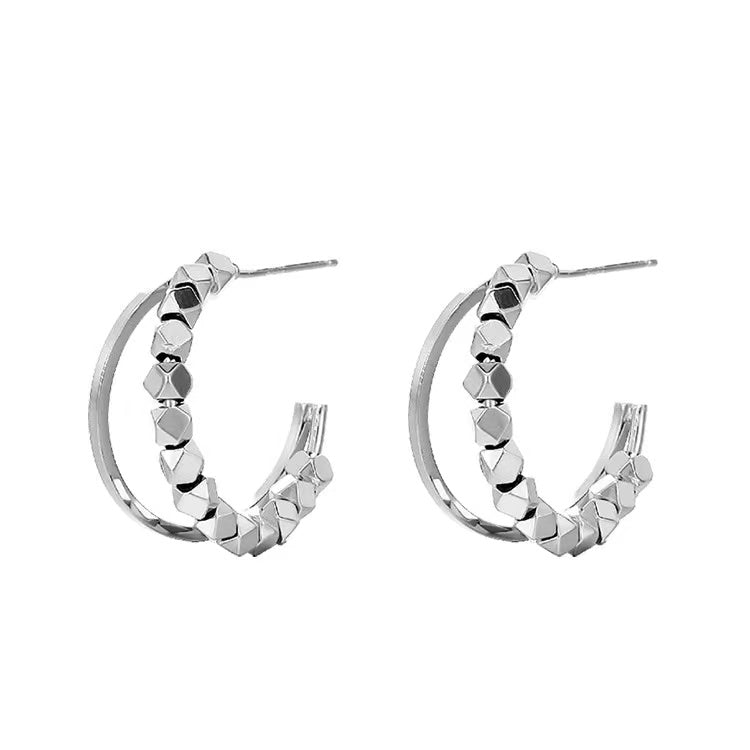 E4 Double Layer Silver Hoop Earrings