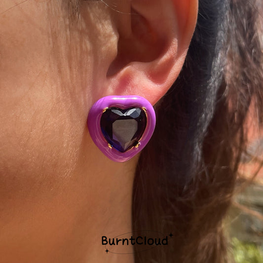 E44 Hot IG Colorful(Green/Purple) Heart Gemstone Earrings/Ear Studs