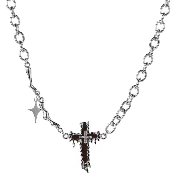 N46 N48 Brown/Zirconia Cross Chunky Necklace (Mens/Womens)
