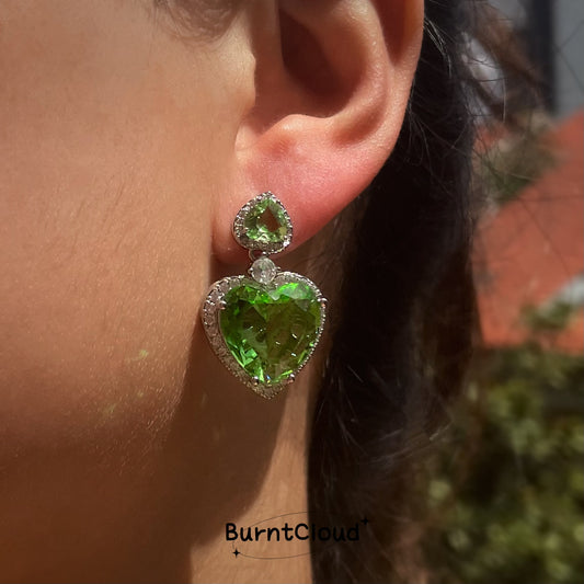 E46 Princess Jasmine Luxury Green Heart Zirconia Drop Earrings