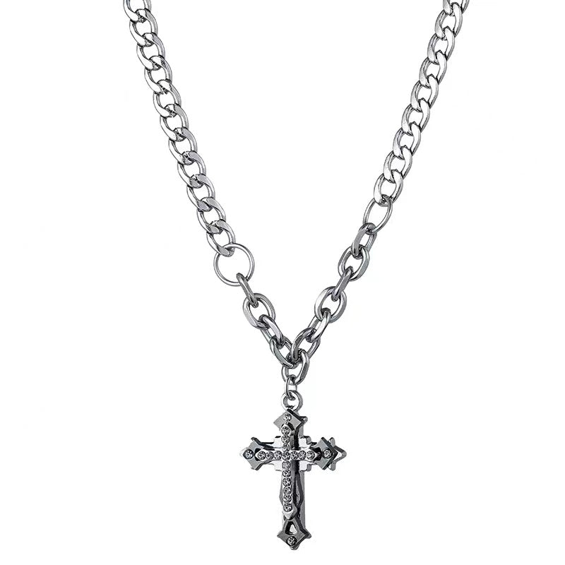 N46 N48 Brown/Zirconia Cross Chunky Necklace (Mens/Womens)
