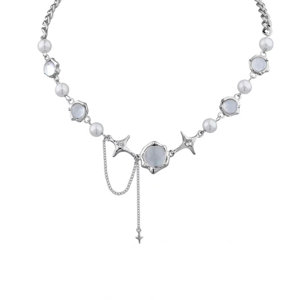 N6 Crystals Silver Stars Necklace