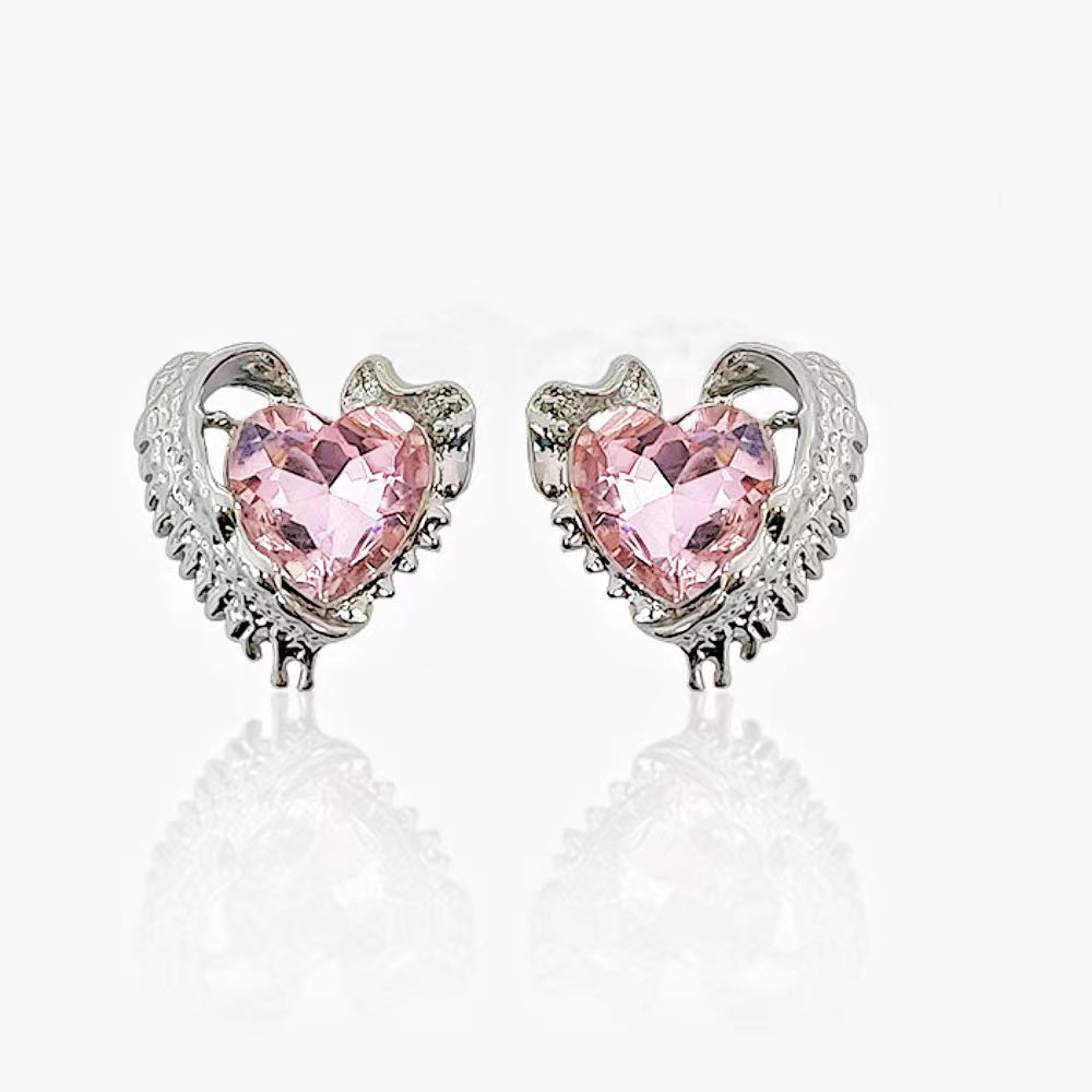 E6 Sweet Pink Heart-shaped Zirconia Ear Studs