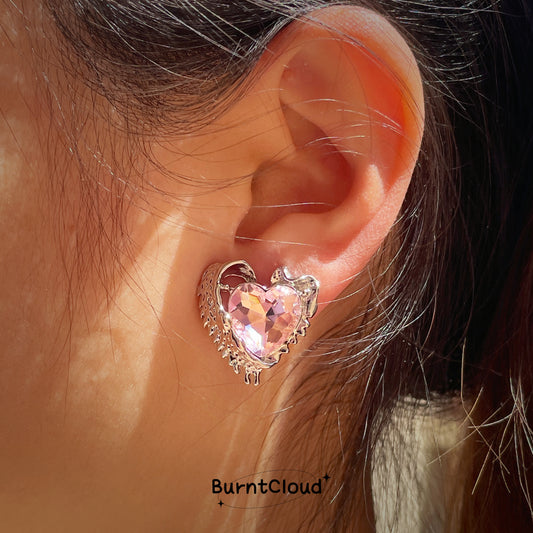 E6 Sweet Pink Heart-shaped Zirconia Ear Studs