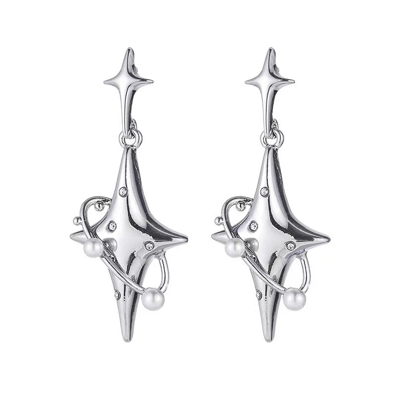 E7 Silver Stars Pendant Earrings