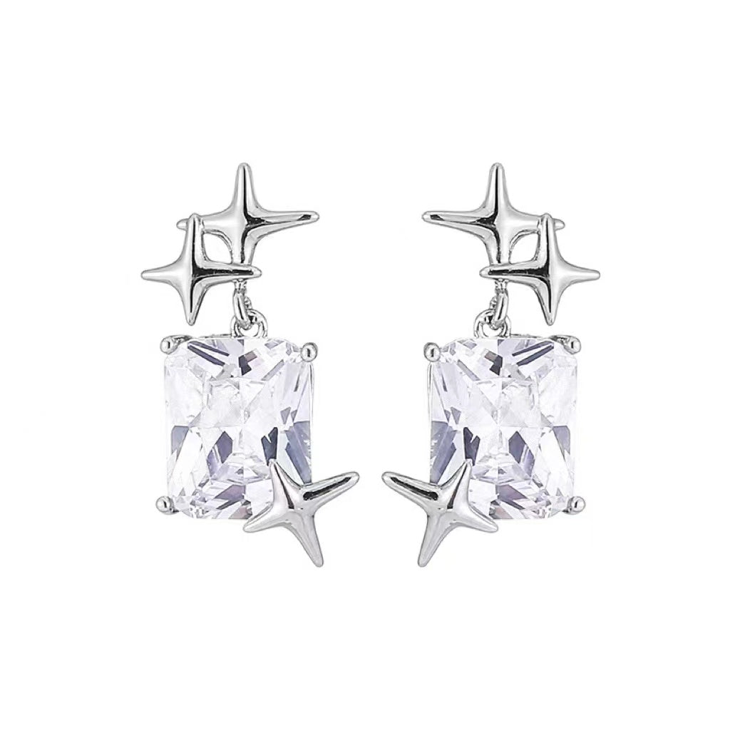 E8 Square-cut White Zirconia Little Stars Pendant Earrings