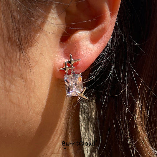 E8 Square-cut White Zirconia Little Stars Pendant Earrings