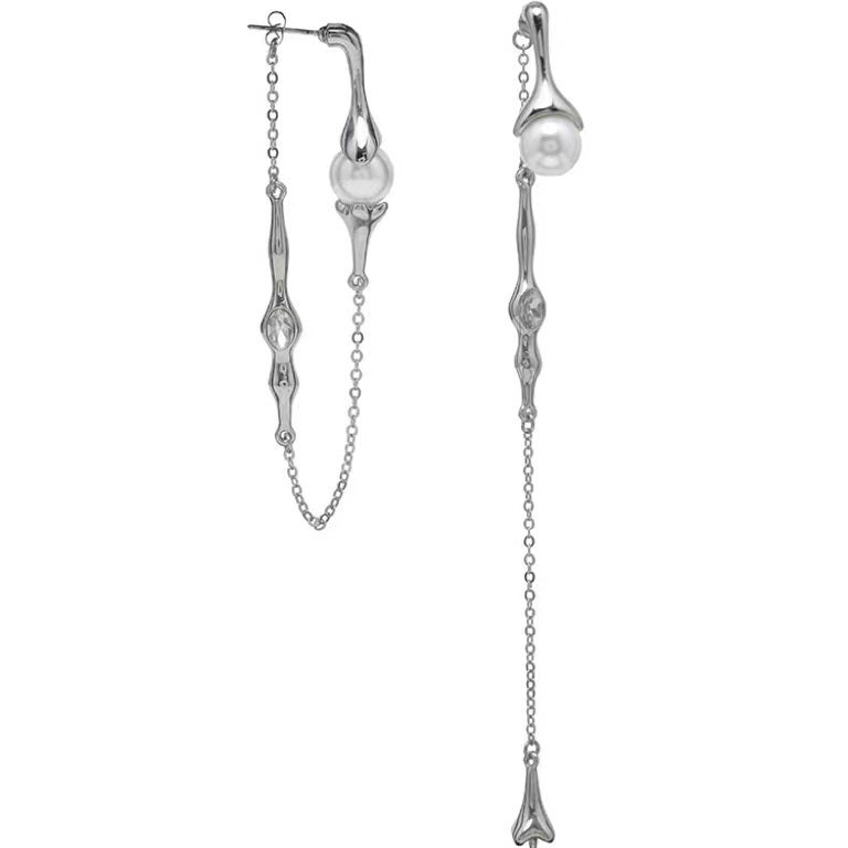 E9 Asymmetric Pearls Chain Earrings
