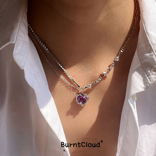 N9 Purple Heart Pendant Silver Necklace