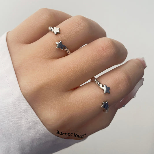 R11 Antique Silver Double Star Ring | Adjustable Ring